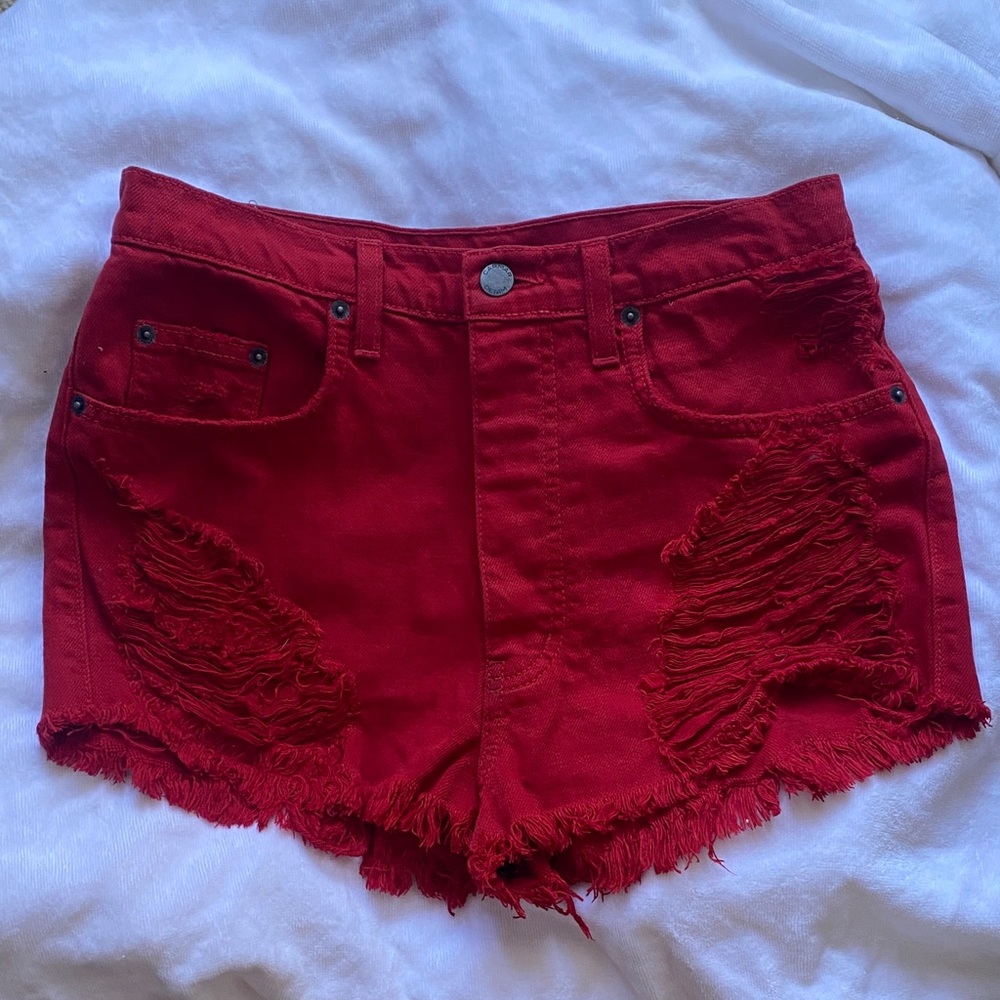 Carmar Red Frayed Jean Shorts